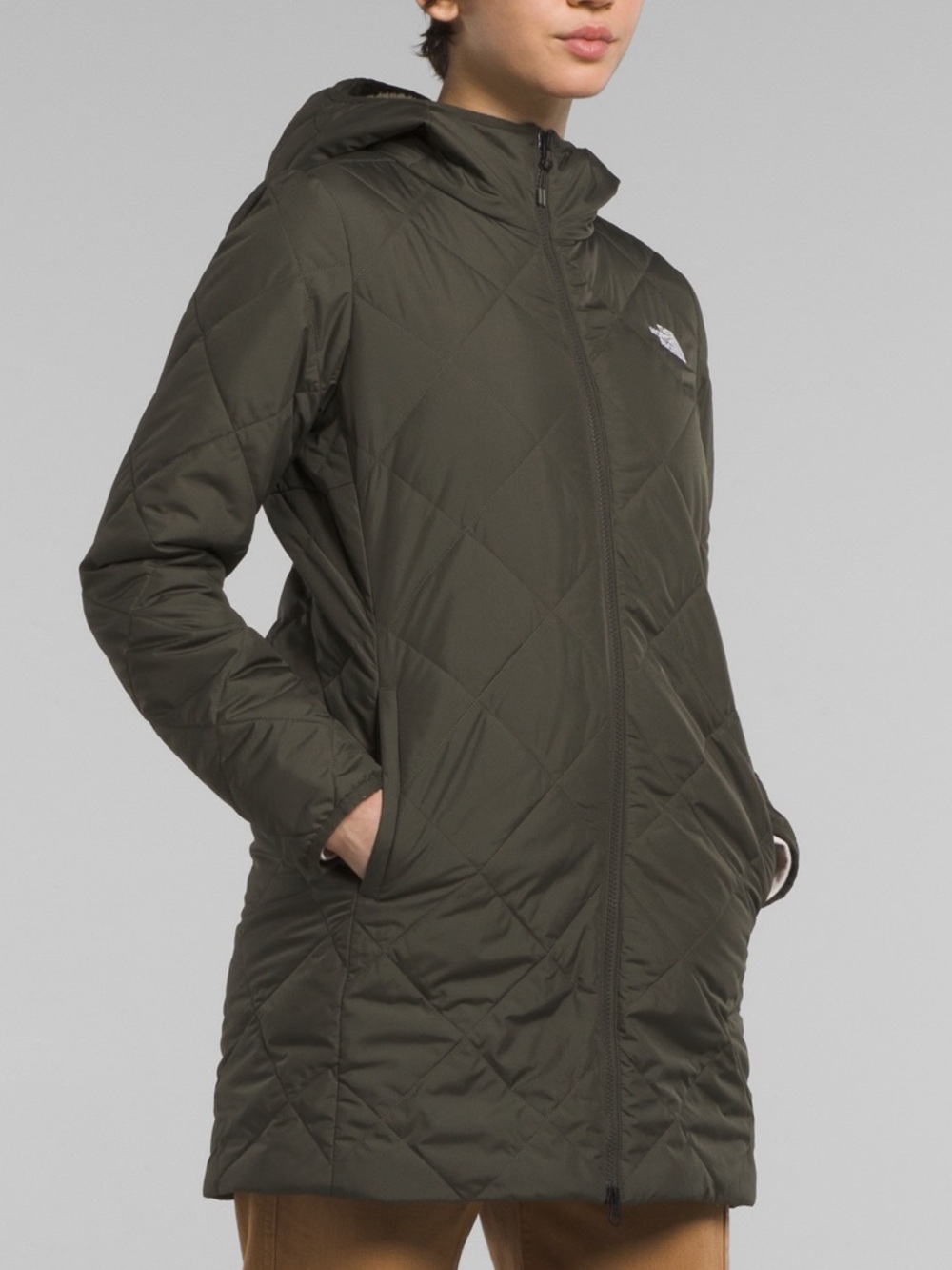 The North Face Shady Glade Quilted Hooded Jacket Sherpa Lined Olive Green Size S